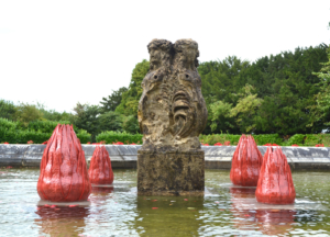 Ceramic water sculpture - 'Seeing Red' by Michelle Maher. Shown here at CONNECTED (2020) in Kilkenny Castle Gardens, Co. Kilkenny. Exhibition run by National Design & Craft Gallery. Inspired by patterns in nature, it was sculpted in a grogged clay body and high fired in an electric kiln to Cone 9. www.ceramicforms.com Social: @ceramicforms