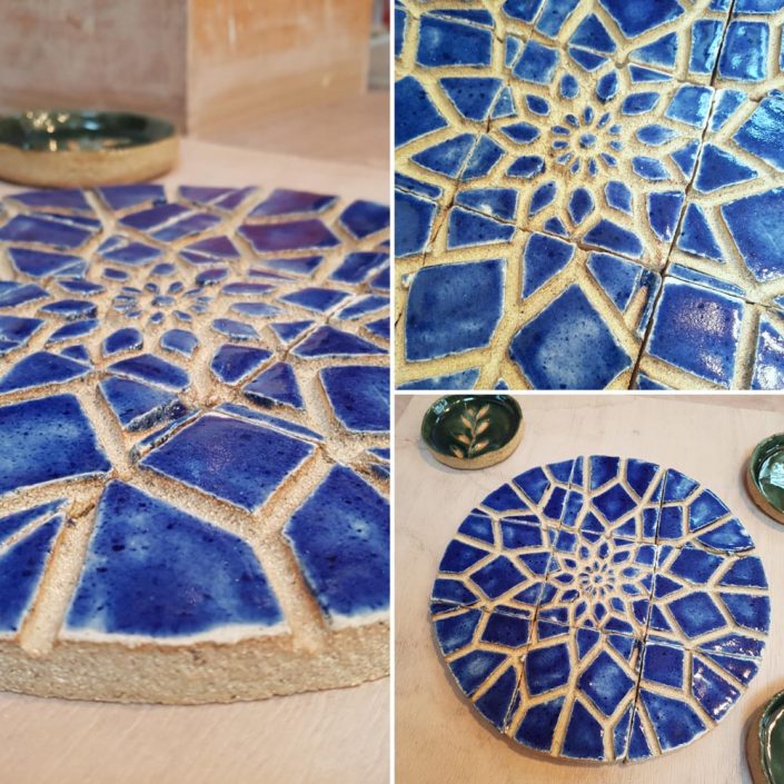 This is what happens when you dream about your ceramic designs - they turn out so nice! Gorgeous ceramic tiles and dishes by Rian Mc @rianmc Wednesday night ceramic class. #loveclay #blue #ceramic #tile #stoneware #dreamingaboutclay #pottery #potterystudio #scraffito #slip #perfectdayforclay @ceramicforms