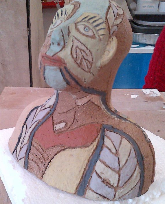 Figure modelled by Margaret Condell, Dublin based ceramic class. Electric fired to 1260°C (Cone 8). www.ceramicforms.com